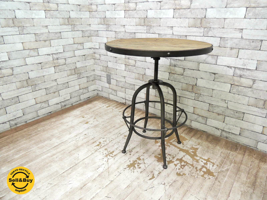クラッシュクラッシュプロジェクト CRUSH CRASH PROJECT ノットアンティークス Knot antiques バッカス ラウンドテーブル / サークルテーブル 650 BACCHUS ROUND TABLE / CIRCLE TABLE 650 リフトアップ 昇降式 ダイニングテーブル バーテーブル カフェテーブル 丸卓 ニレ古材 エルムウッド インダストリアルスタイル ビンテージテイスト ファクトリースタイル
