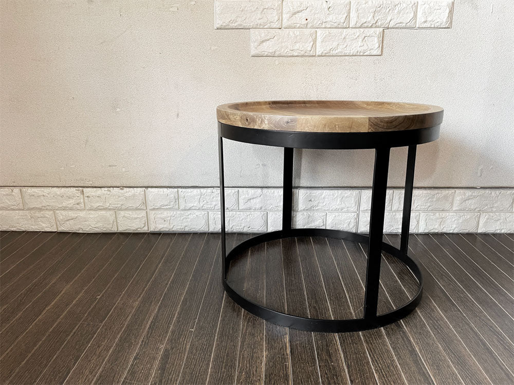 ライフファニチャー LIFE FURNITURE アイアンコーヒーテーブル CY IRON COFFEE TABLE ラウンド Lサイズ Φ5cm マンゴー無垢材 インダストリアル  中古品  買い取りしました。