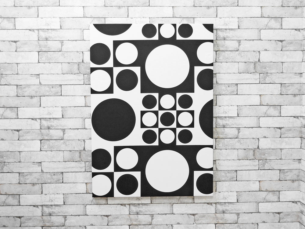 ヴェルナー パントン Verner Panton ジオメトリック B1サイズ ファブリック パネル ブラック 木枠 ウォール インテリア  中古品  買い取りしました。