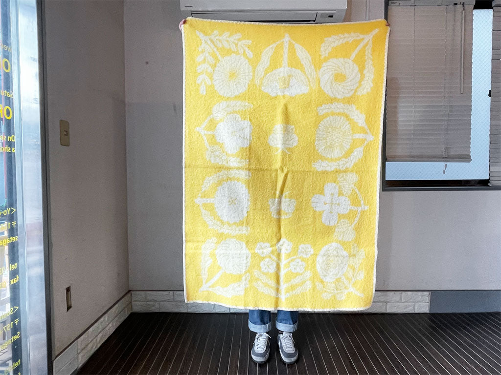 ラプアンカンクリ LAPUAN KANKURIT × 鹿児島睦 VILLIKUKKIA ブランケット Mサイズ 90x130cm ウール100% イエロー フィンランド  中古品  買い取りしました。