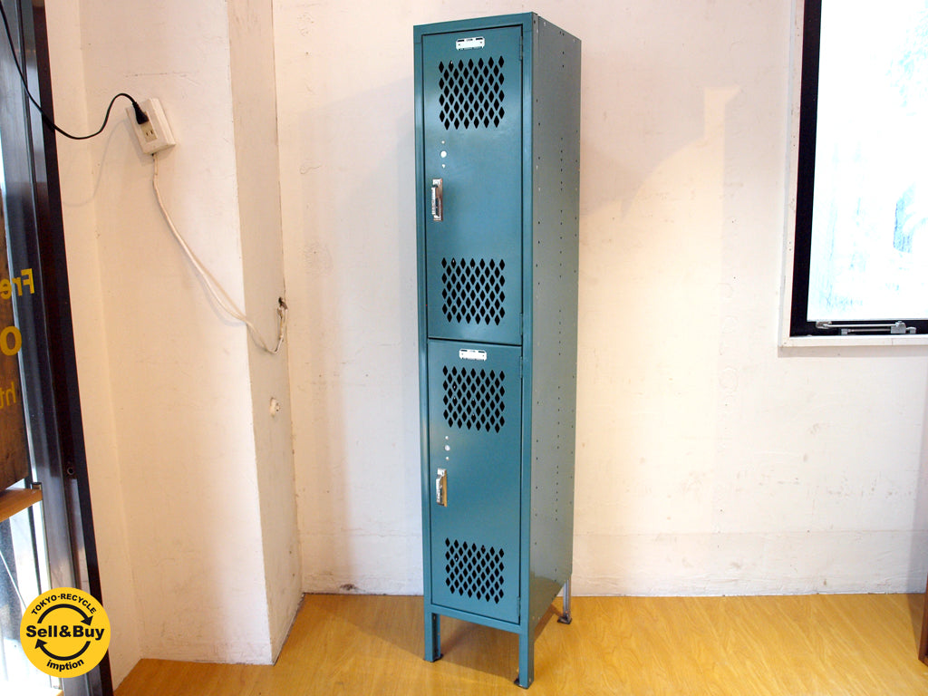 リオン LYON 2段スチールロッカー 2-TIER LOCKER ダイヤカット ライトティール Light Teel グリーン インダストリアル P.F.S取扱 中古品 買い取りしました。