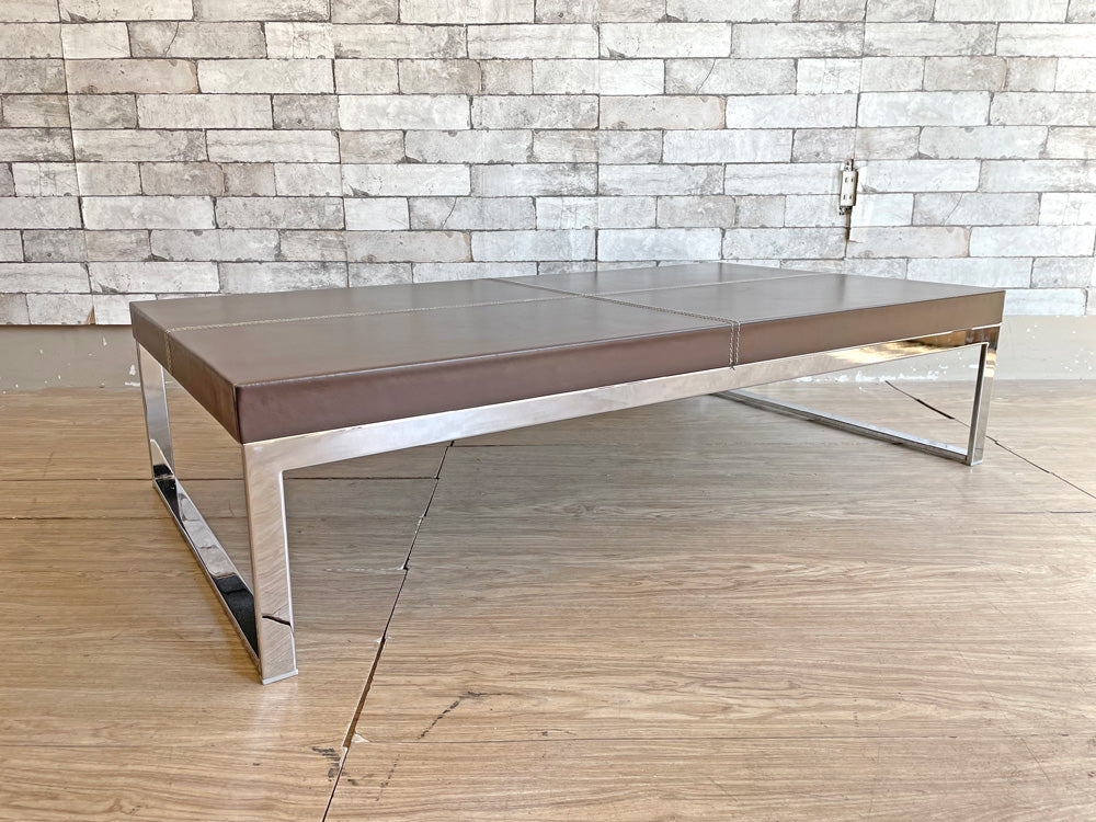 モダンデザイン Modern Design ビニールレザートップ × スチールレッグ センターテーブル ローテーブル ブラウン W110cm 中古品 買い取りしました。