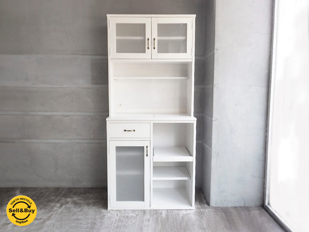 モモナチュラル momo natural ランド LAND カップボード 食器棚 ホワイト ～キッチンに優しい木の風合いと機能性をもたらす～【 買取と販売とレンタルのお店 】