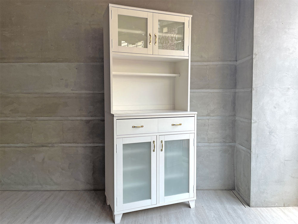 モモナチュラル MOMO Natural ランド LAND レンジボード キャビネット カップボード フラップ扉 W77cm パイン材 ホワイト 定価￥92,500- 買い取りしました。