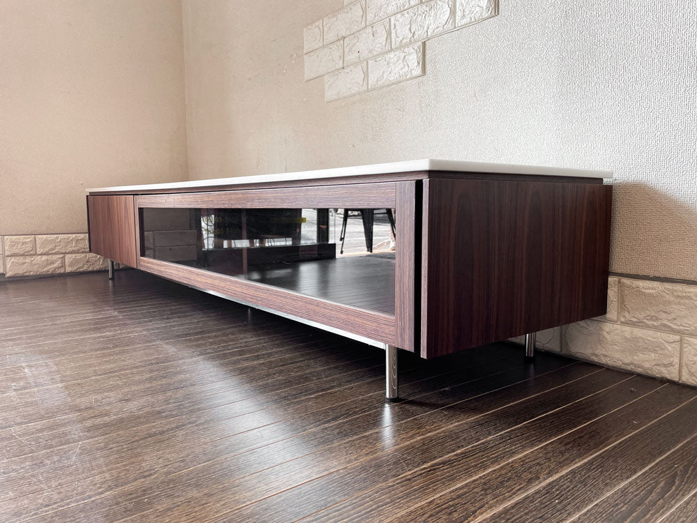 モダンデザイン Modern Design 大理石天板 × ウッドフレーム AVボード テレビボード W179cm 抽斗1杯 ドロップダウン扉  中古品  買い取りしました。