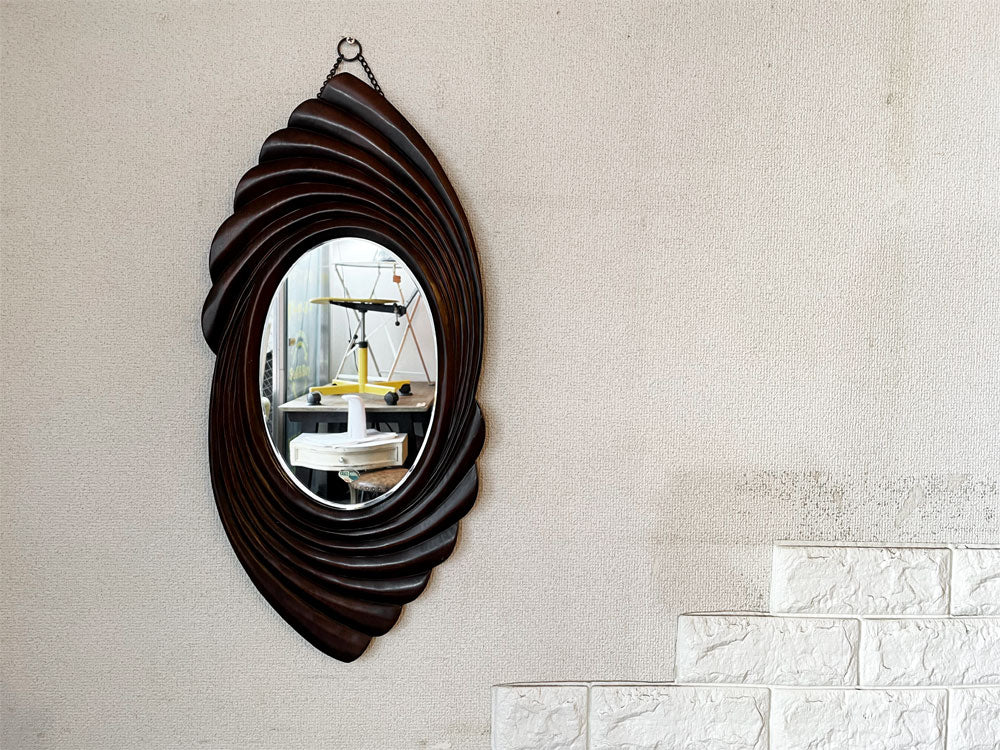 グレースミラー GRACE MIRROR 木製ウォールミラー 壁掛け 鏡 29×61cm ビンテージ ミッドセンチュリーデザイン 中古品  買い取りしました。