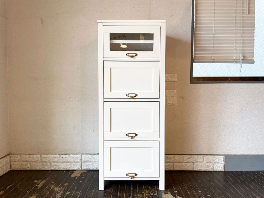 モモナチュラル MOMO Natural シエル CIELE スリムキャビネット 4段 ホワイト H135cm フラップ扉 フレンチカントリースタイル 中古品  買い取りしました。