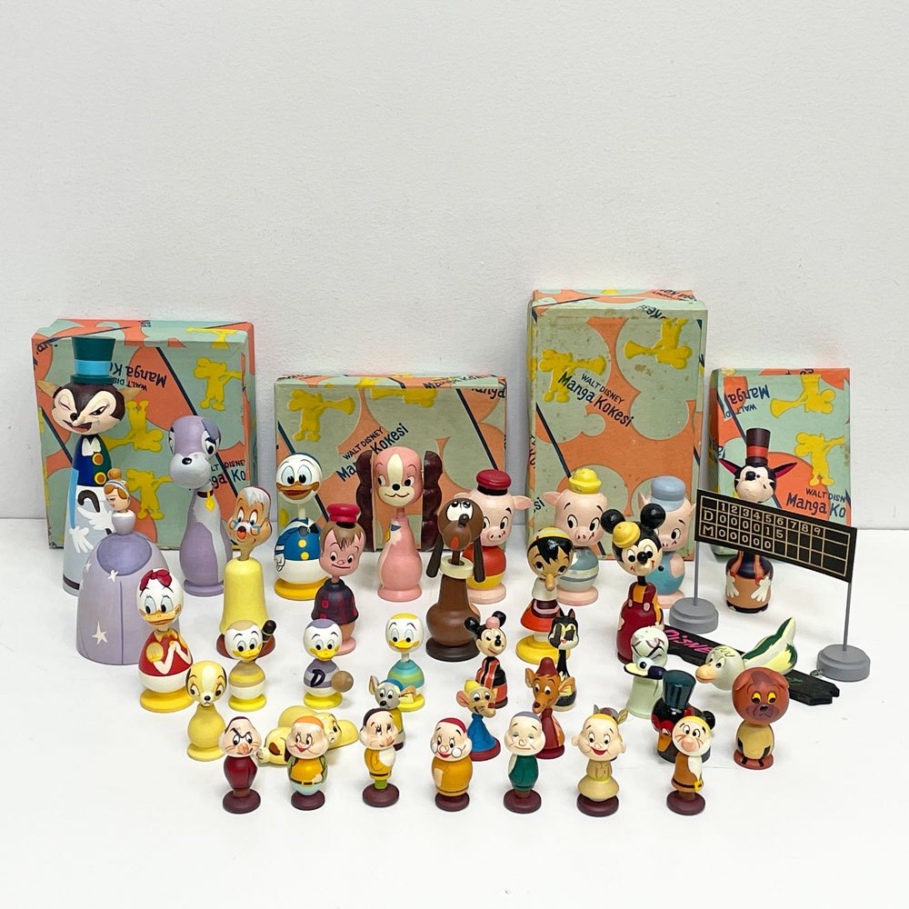 【祖師ヶ谷大蔵店】ウォルトディズニープロダクションズ Walt Disney Productions ディズニー まんがこけし 4箱 36体 フィギュア 民芸 ジャパンビンテージ Vintage 60's 希少 買取させていただきました。