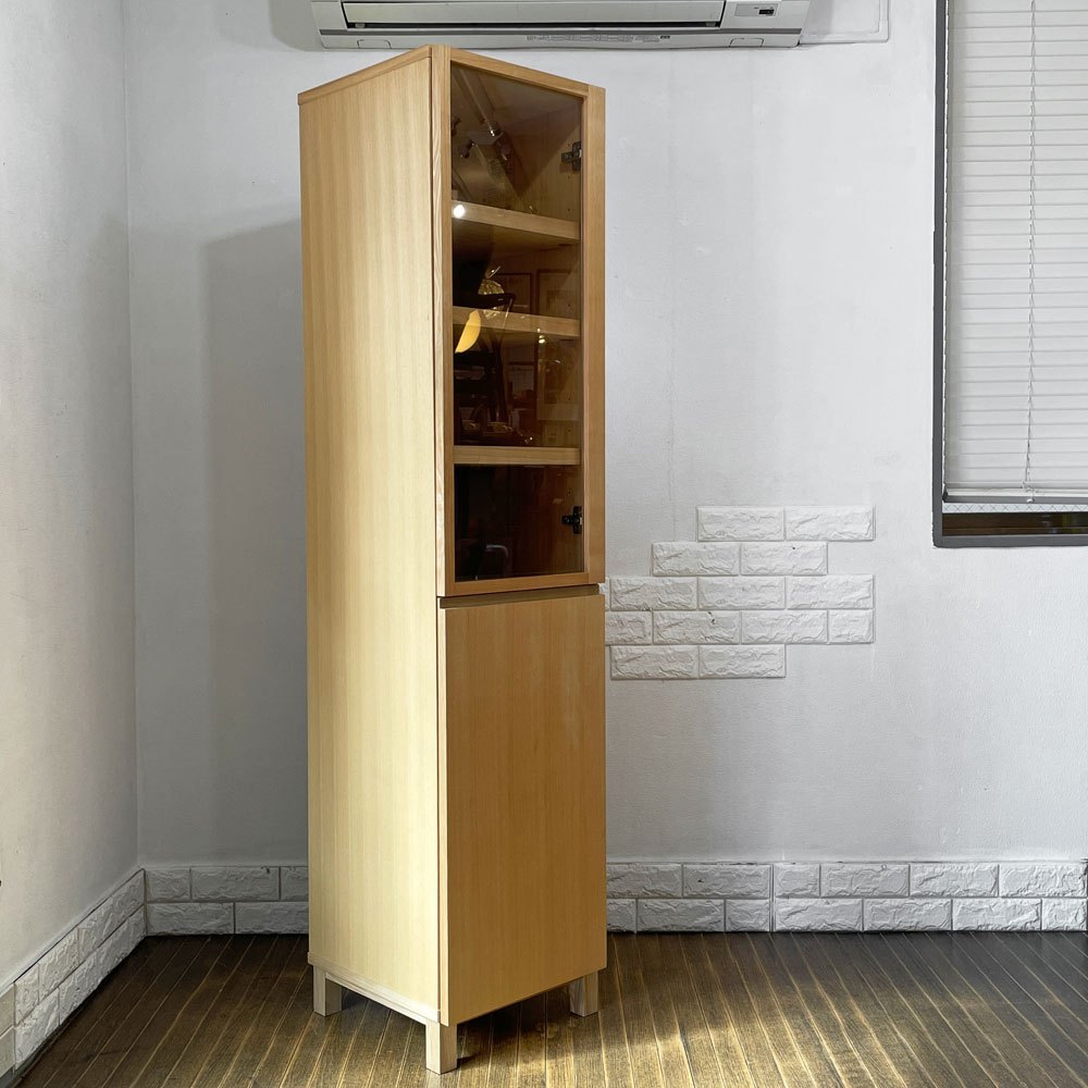 【経堂店】無印良品 MUJI タモ材 組み合わせて使える木製収納 スリム キャビネット カップボード ガラス扉 木製扉 ナチュラルデザイン 買取させていただきました。