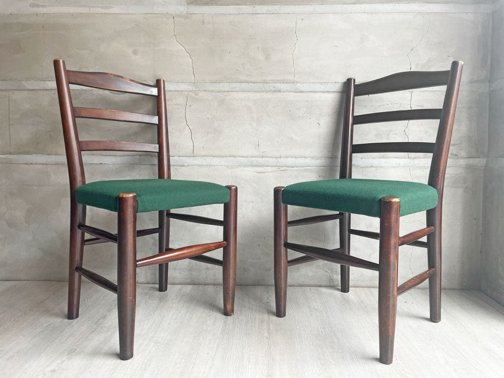 松本民芸家具 ゴッホ型 ラダーバックチェア ダイニングチェア ミズメザクラ 無垢材 ファブリック グリーン 新品張替済 参考定価137,500円 民藝家具 A&B  計2点 中古品 買い取りしました。