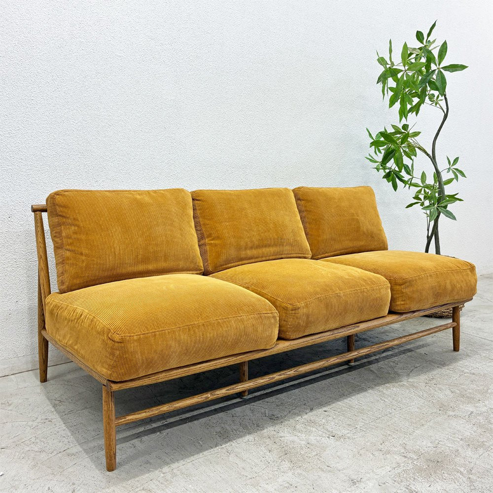 【登戸BASE店】モモナチュラル MOMO Natural クラウド CLOUD 3Pソファ オーク無垢材 フェザー×ウレタンクッション コーデュロイ生地 北欧スタイル 参考定価￥181,000-買取させていただきました。