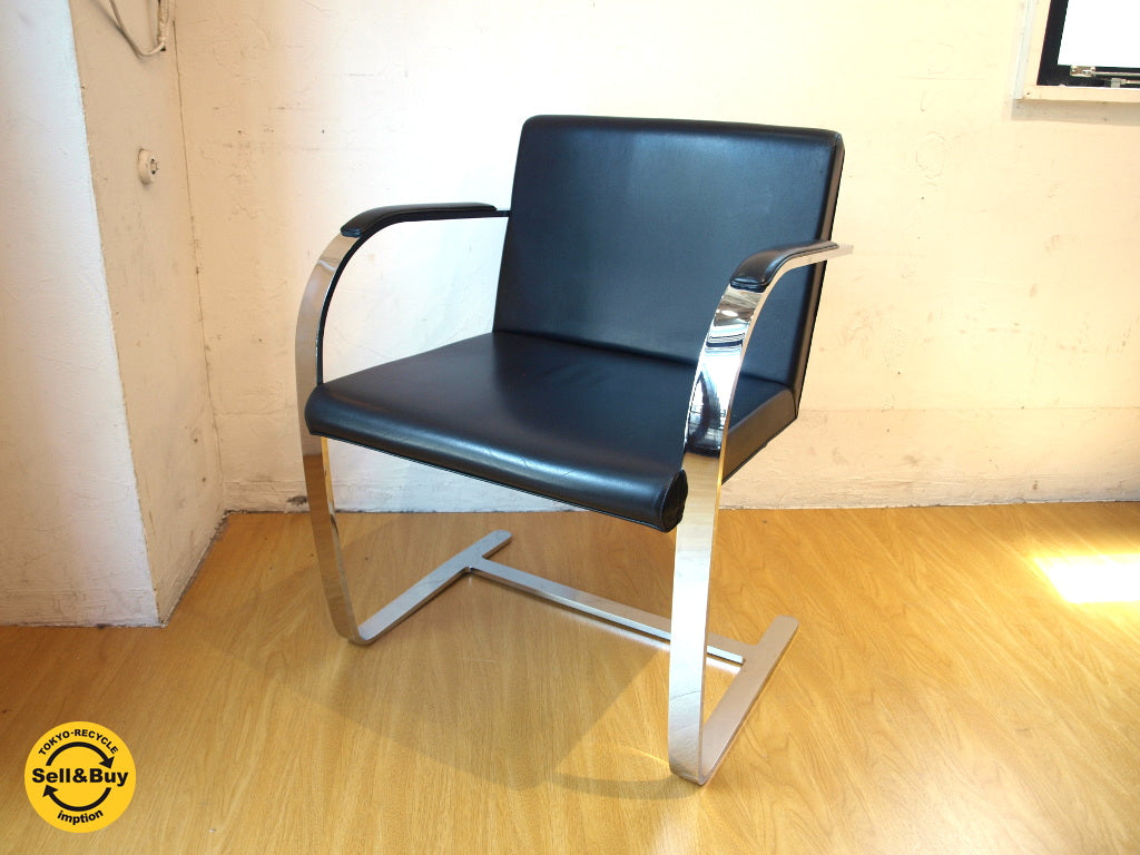 ミース・ファン・デル・ローエ デザイン ブルーノ brno フラットバー アームチェア ブラック カンティレバーチェア リプロダクト品 中古品 買い取りしました。