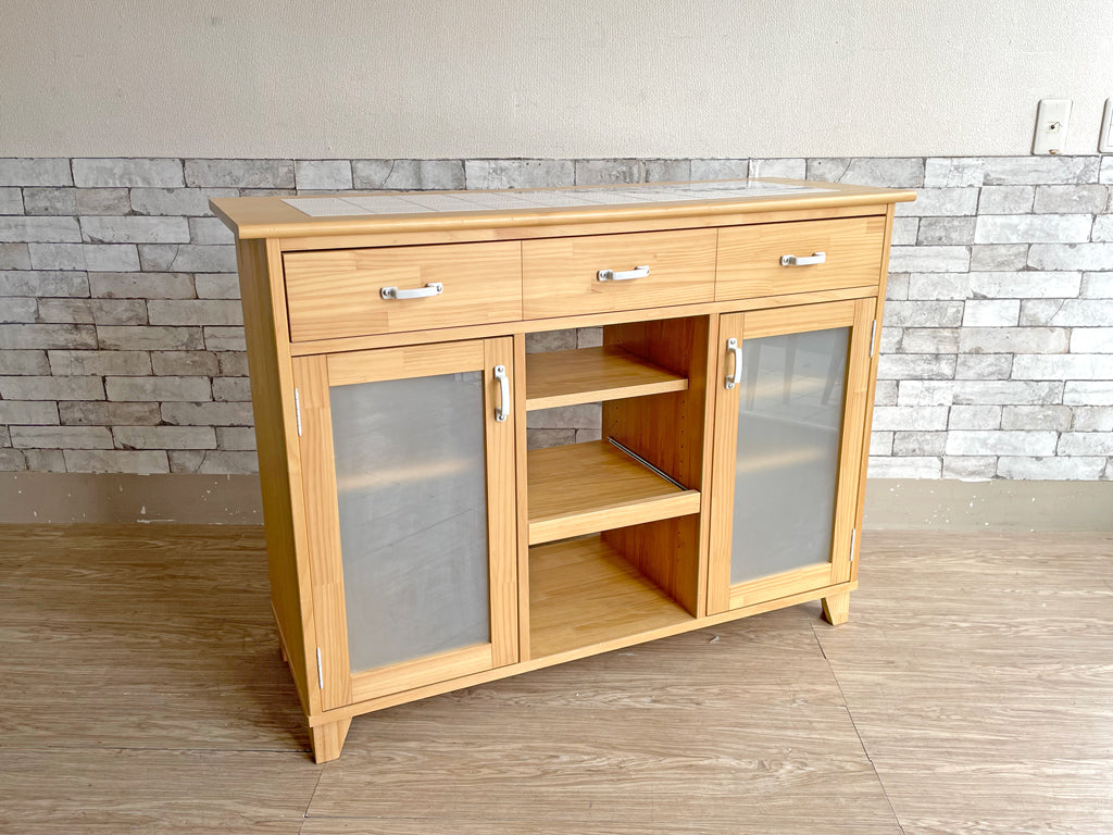 モモナチュラル Momo Natural ランド LAND キッチンカウンター パイン材 両面仕様 タイルトップ 現状品 中古品  買い取りしました。