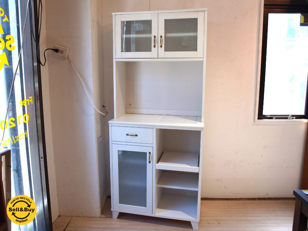 モモナチュラル Momo natural ランド LAND レンジボード キッチンボード ホワイト 真鍮色ハンドル ★　中古品 買い取りしました。下北沢店 出張買取もお任せ下さい。