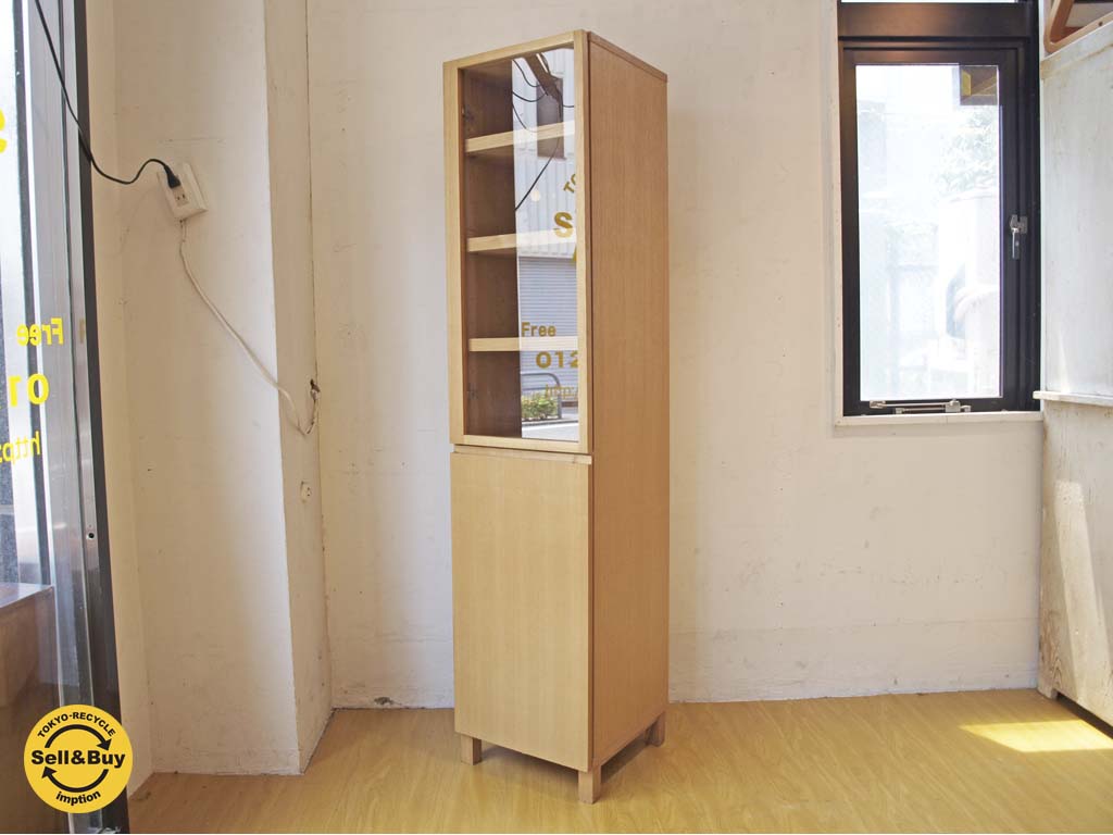 無印良品 MUJI タモ材 組み合わせて使える木製収納 スリム キャビネット カップボード ガラス扉 木製扉 中古品 買い取りしました。