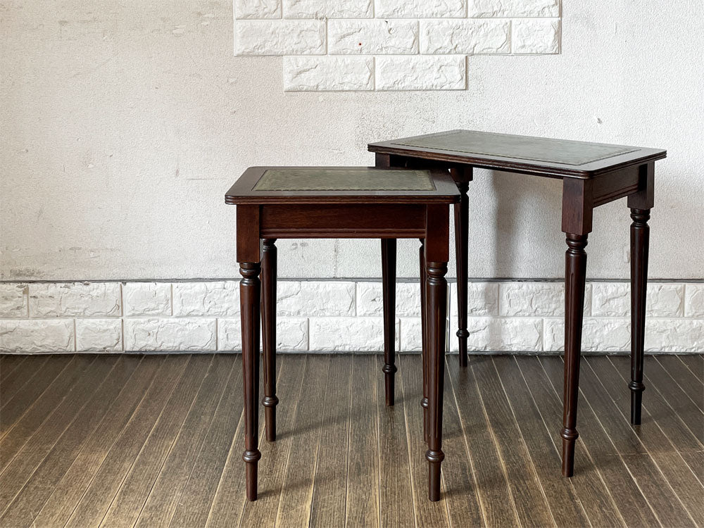 UKビンテージ Vintage レザートップ ネストテーブル サイドテーブル マホガニー材 W45/34cm 英国アンティーク 中古品  買い取りしました。