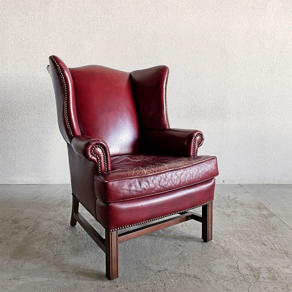 【登戸BASE店】ポッタリーバーン Pottery Barn ウイングバックソファ 1人掛け ラウンジチェア 本革 ワインレッド USビンテージ 買取させていただきました。
