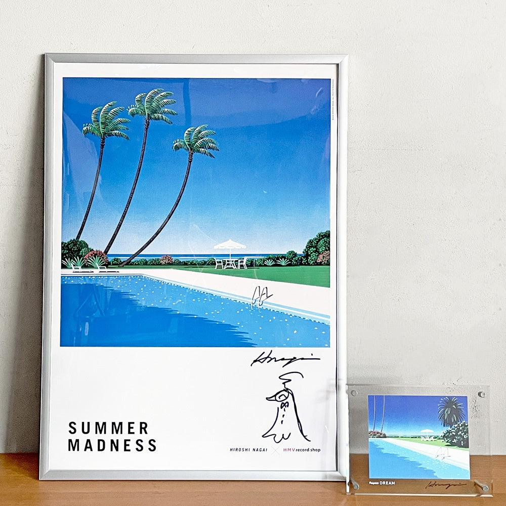 【自由が丘店】永井 博 SUMMER MADNESS A2 ポスター サイン入り 2024年HMVイベント限定 額装品 ＆ 卓上アクリルアート サイン入り フレーム付き 現代アート 買取させていただきました。