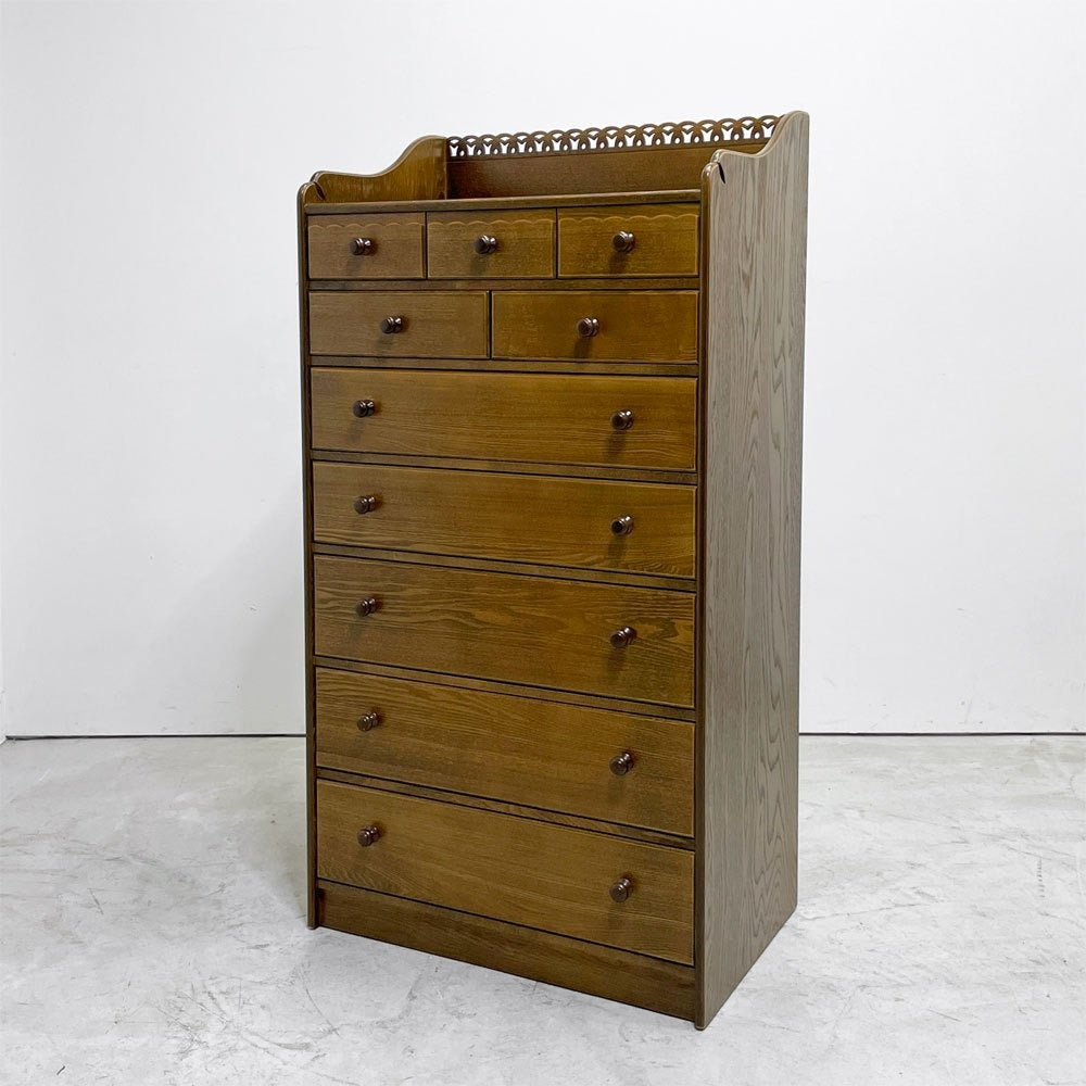 【祖師ヶ谷大蔵店】インテルナ南條 パリの雑貨屋 F-86 ハイチェスト  7段 抽斗10オーク杯 オーク材 布貼トレイ付き ランジェリー収納トレイ欠品 クラシカルデザイン 定価￥187,000- 買取させていただきました。