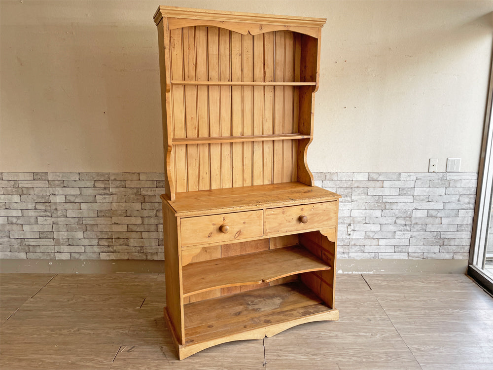 UKアンティーク Antique パイン無垢材 カップボード キャビネット 食器棚 飾り棚 H206cm カントリー オールドパイン 英国家具 中古品 買い取りしました。