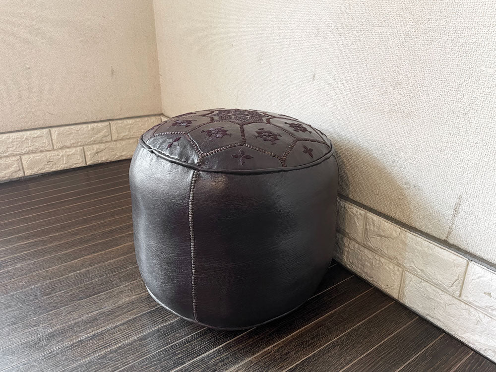 ファティマモロッコ Fatima Morocco スタンダード プフ S オットマン レザー ブラウン Φ40cm ユナイテッドアローズ UNITED ARROWS 購入品  中古品  買い取りしました。
