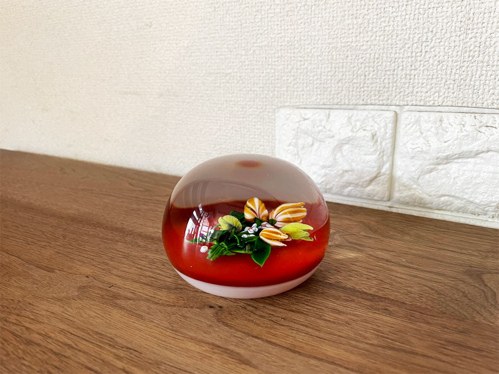 バカラ Baccarat ドーム型 ペーパーウェイト チューリップ ブーケ 花束 Φ9.5cm クリスタルガラス フランス 中古品  買い取りしました。