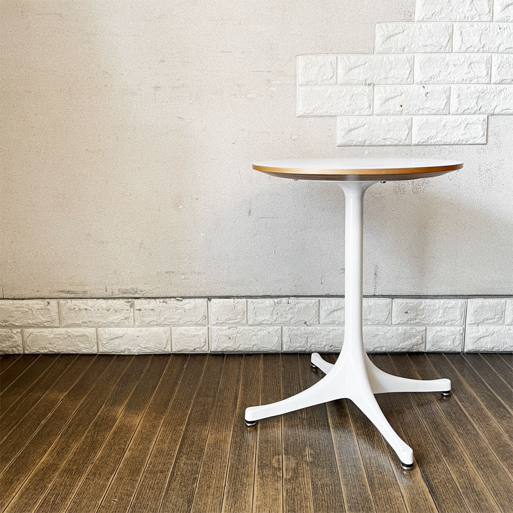 【経堂店】ハーマンミラー Herman Miller ペデスタルテーブル Nelson Pedestal Table サイドテーブル Φ43cm ホワイト天板 ジョージ・ネルソン ミッドセンチュリー 定価￥156,200- 買取させていただきました。