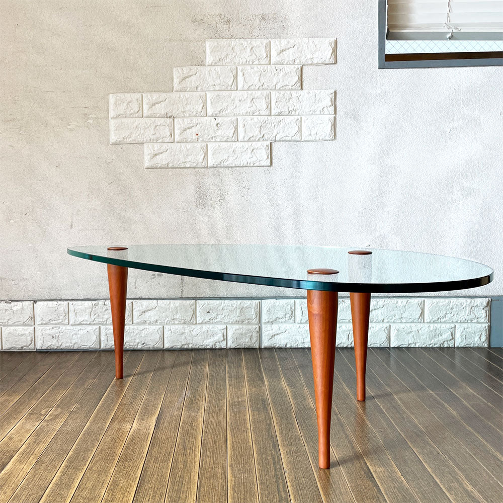 【経堂店】ポラダ porada ハゴ HAGO ガラス リビングテーブル センターテーブル ローテーブル チェリー無垢材 W109cm 参考価格￥148,100- 廃番 買取させていただきました。