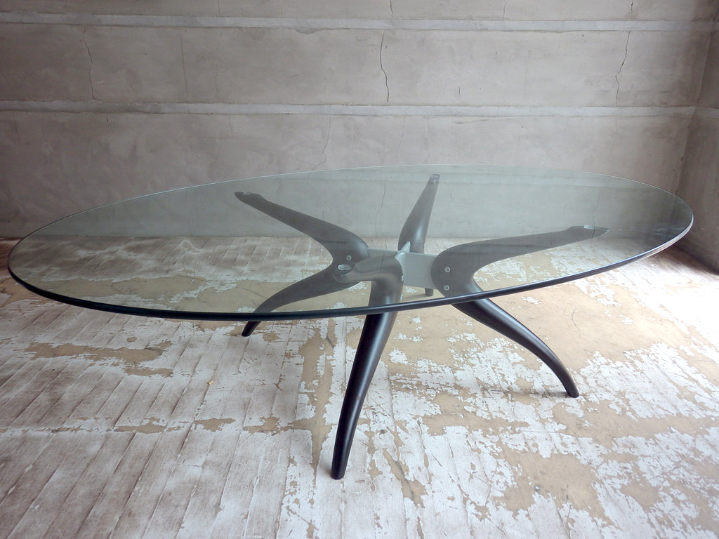 ポラダ porada デヌオ オーバル リビング テーブル DENUO OVAL LIVING TABLE ガラステーブル ローテーブル W148 定価216,300円 廃盤 中古品 買い取りしました。