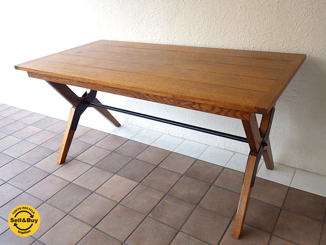 パシフィックファニチャーサービス PACIFIC FURNITURE SERVICE P.F.S オペレーション A テーブル OPERATION A TABLE W1500 無垢楢材 ソリッドオーク材 ダイニングテーブル 作業台 アトリエテーブル ～ 無垢柾目のオーク材剥ぎ天板×折畳みレッグによる拘りのワークテーブル！ ～ 【 買取と販売とレンタルのお店 】