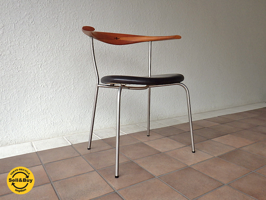 ピーピーモブラー社 PP Mobler 巨匠 ハンス J ウェグナー Hans J Wegner '65 デザイン ダイニングチェア PP701 チェリーアーム × レザーシート × ステンレスフレーム 参考価格￥277,560- デンマーク製 北欧家具 名作チェア 買い取りしました！ 用賀店 出張買取もお任せ下さい。