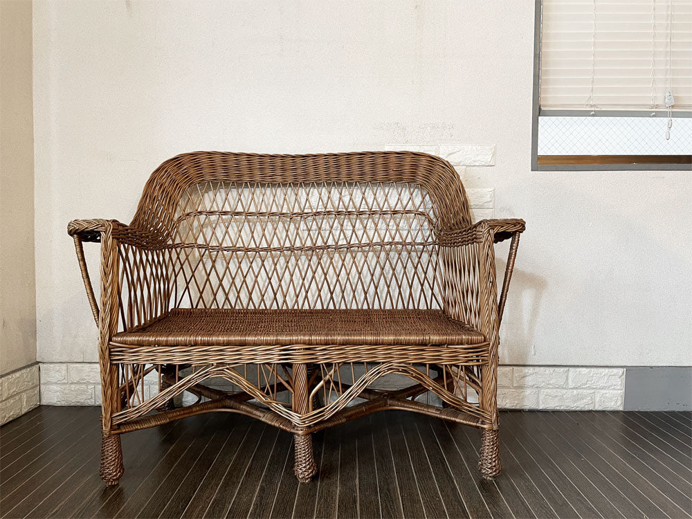 ビンテージスタイル Vintage Style ラタンベンチ ガーデンソファ 2人掛け W118cm 籘椅子  中古品  買い取りしました。