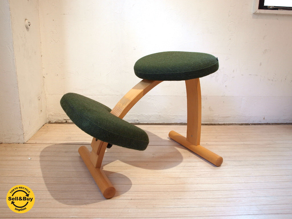 ノルウェー Rybo社 リボ バランスイージー チェア 学習椅子 グリーン×ブラウン ミックスファブリック ★中古品 買い取りしました。下北沢店 出張買取もお任せ下さい。