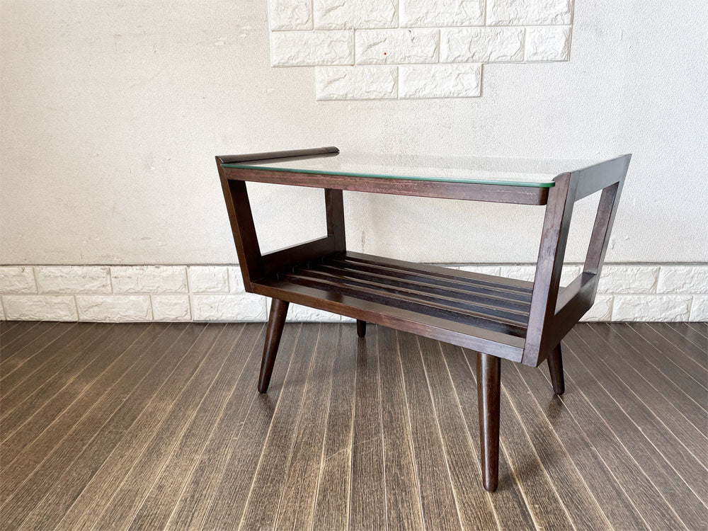 ジャパンビンテージ Japan Vintage ガラストップ 木製サイドテーブル コーヒーテーブル W64cm 天板下収納 ミッドセンチュリー  中古品  買い取りしました。