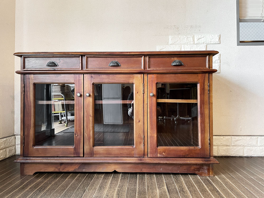 ビンテージスタイル Vintage Style アジアンチーク無垢材 サイドボード ガラスキャビネット W120cm アジアン家具  中古品  買い取りしました。