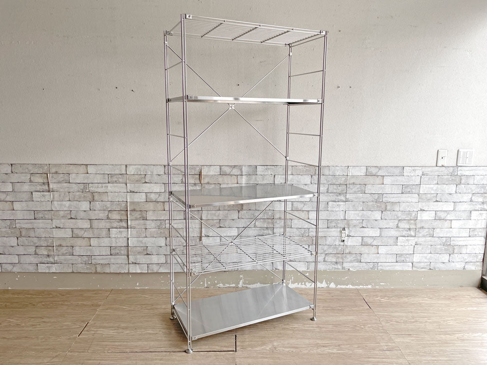 無印良品 MUJI ステンレスユニットシェルフ ワイド 大 W86 H175.5cm ステンレスワイヤー追加棚 \28,900- 中古品 買い取りしました。