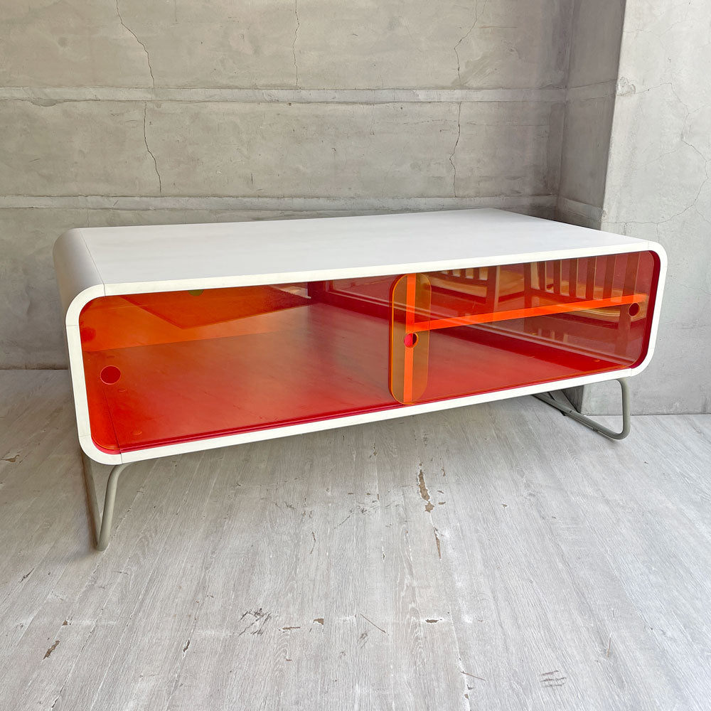 【学芸大学店】スペースエイジデザイン AVボード TVボード ミッドセンチュリー レトロポップ レッド×ホワイト W120 店舗什器 買取させていただきました。