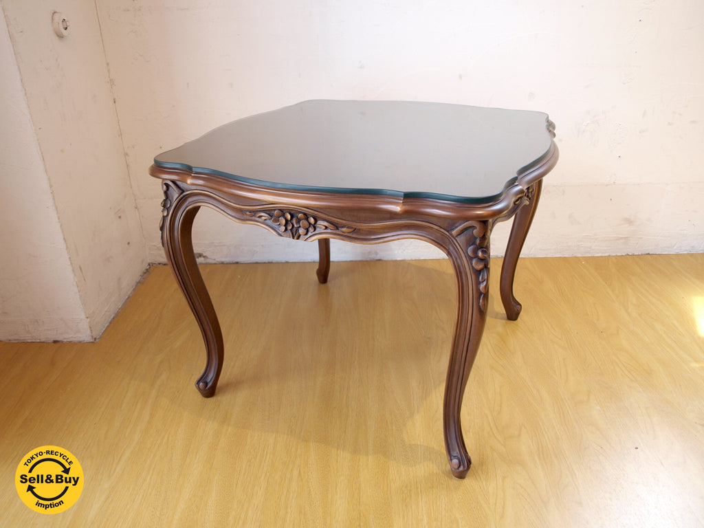カリモク Karimoku ドマーニ Domani ルイ15世 Louis XV ガラストップ サイドテーブル ロココ調 クラシカルスタイル イタリア 中古品 買い取りしました。
