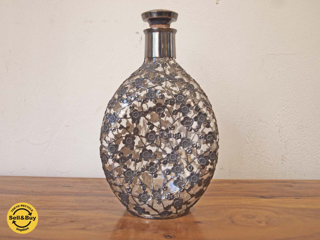Sterling950 銀被硝子酒器 梅模様細工 ボトル デカンタ 中古品 買い取りしました。