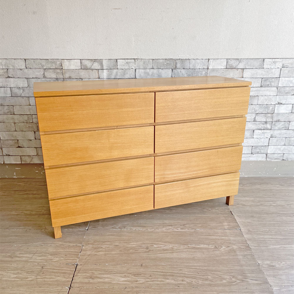 無印良品 MUJI タモ材 木製ワイドチェスト 2列4段 W120 ナチュラル 廃番 中古品 買い取りしました。