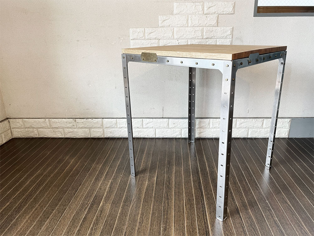 ミルズ MILLS ウッドデスク Wood desk スクエア W60cm オーク材天板×ステンレスフレーム ゴールドボルト インダストリアル 定価￥28,600-  中古品  買い取りしました。