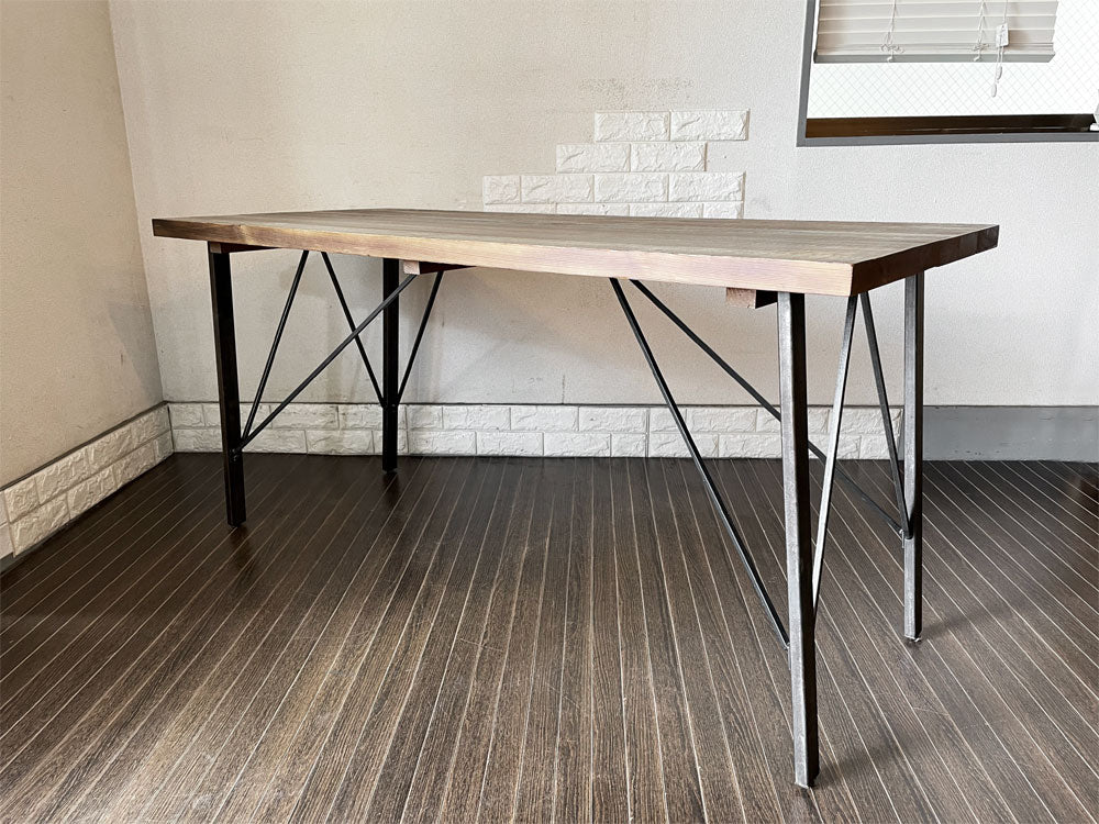 ジャーナルスタンダードファニチャー j.s.F シノン CHINON ダイニングテーブル Mサイズ W150cm 杉古材 アイアン脚 インダストリアル 定価￥96,800- 廃番  中古品  買い取りしました。