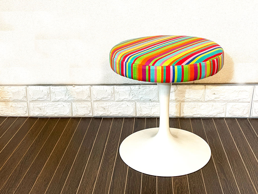 ノル Knoll ビンテージ チューリップ スツール マハラム社 ジラルド マルチストライプ生地 座面張替済 シール有 エーロ・サーリネン ミッドセンチュリー   中古品  買い取りしました。