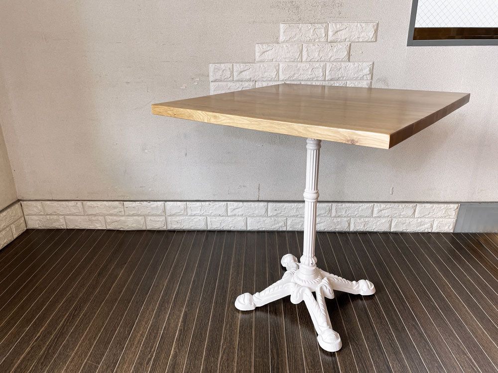 フレンチカントリースタイル オーク無垢集成材 × アイアン脚 カフェテーブル ダイニングテーブル スクエア W70cm ホワイトペイント シャビーシック  中古品  買い取りしました。