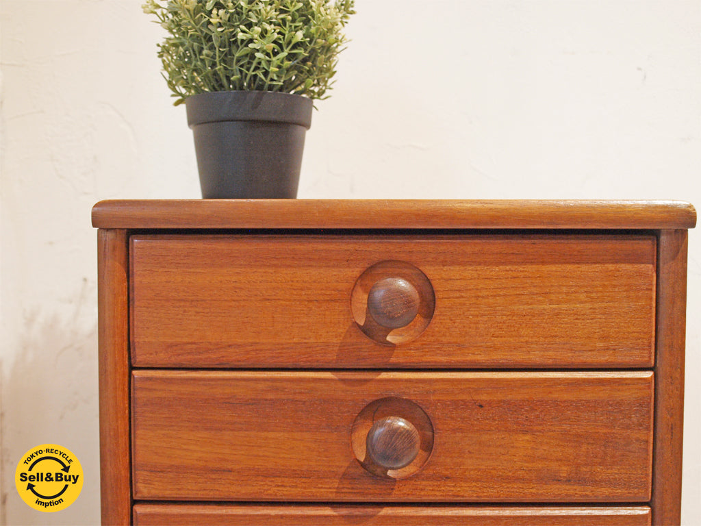 ビンテージ vintage チーク材 5ドロワー スリムチェスト Teak wood 5dr slim chest 北欧スタイル ～チーク無垢材を贅沢に使用した高級感あるスリムチェスト～ 【 買取と販売とレンタルのお店 】