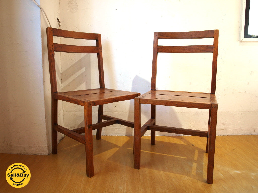 チーク無垢材 teak wood ダイニングチェア 2脚セット アジアンチーク カントリースタイル 中古品 買い取りしました。