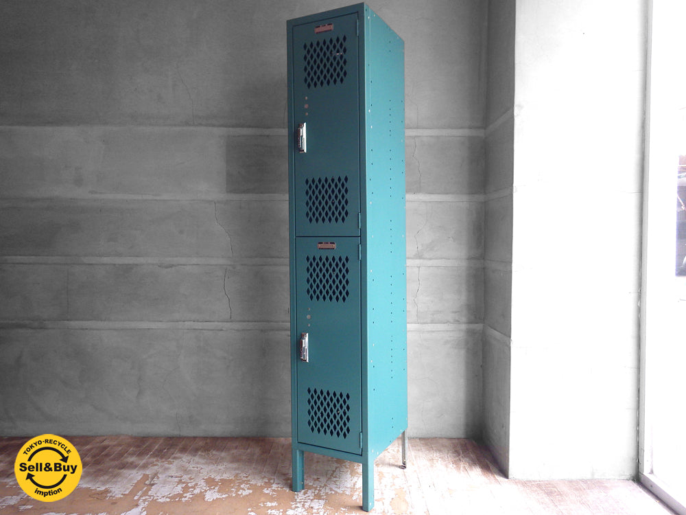 リオン LYON 2段スチールロッカー 2-TIER LOCKER ダイヤカット ライトティール Light Teel グリーン インダストリアル P.F.S取扱 中古品 買い取りしました。