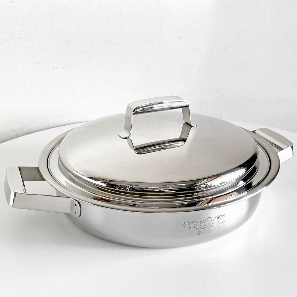 【自由が丘店】タッパーウェア Tupperware レインボークッカー プレミアム II 26cm 浅鍋 両手鍋 アルミ ステンレス 全面多層構造 無水調理 アメリカ 買取させていただきました。