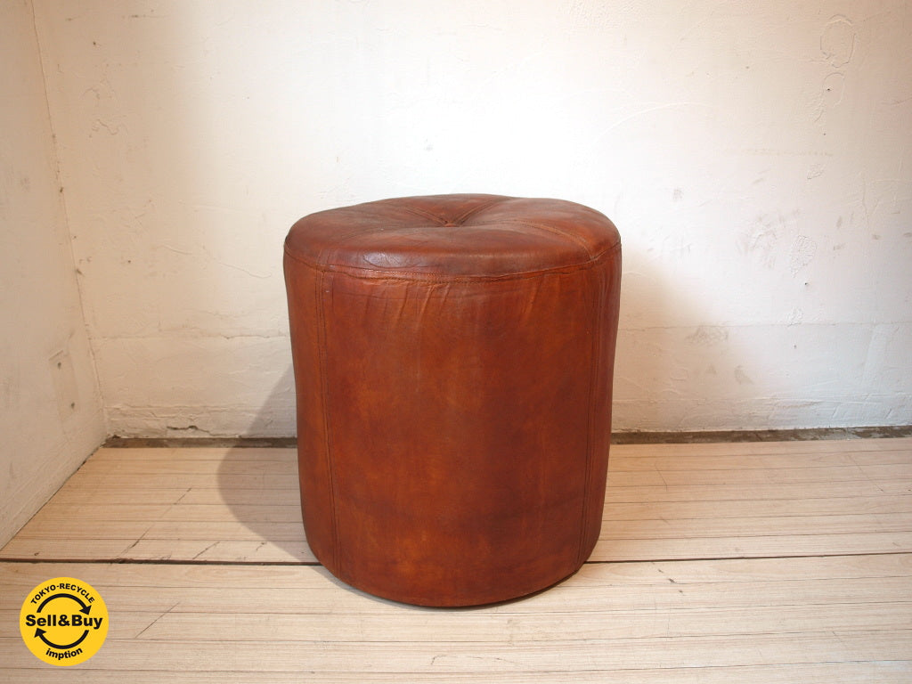 ライフファニチャー LIFE FURNITURE CY レザースツール ラウンドスツール アンティークスタイル ★中古品 買い取りしました。下北沢店 出張買取もお任せ下さい。