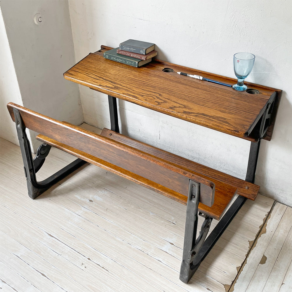 UKビンテージ UK Vintage スクールデスクチェア 一体型 オーク材×アイアン ～ アンティーク家具の良さや魅力が伝わるレアな逸品